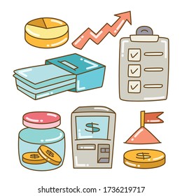 business and finance icons color doodle design