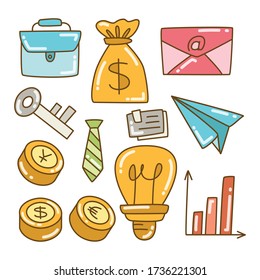 business and finance icons color doodle design