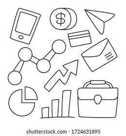 business and finance icons line hand drawn and doodle design