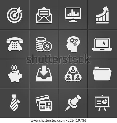 Business and finance icons on black set 2. Vector illustration