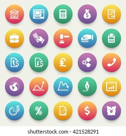 Business and finance icons on color stickers.