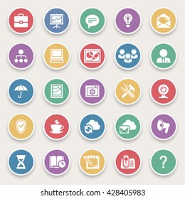 Business and finance icons on color stickers.