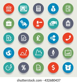 Business and finance icons on color stickers.