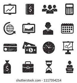 Business And Finance Icons. Set 1. Black Scribble Design. Vector Illustration.
