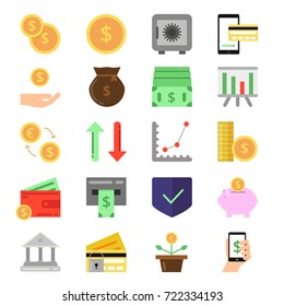 Business and finance icons set. B2c and b2b symbols. Pictures of money and coins. Finance money, coin and cash currency. Vector illustration