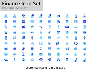 Business and Finance icons set. Flat blue signs on white background.