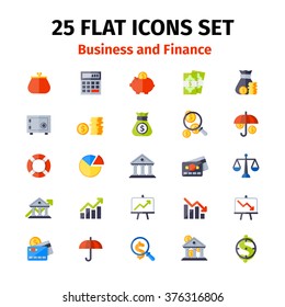 Business and finance icons set in flat minimalistic style