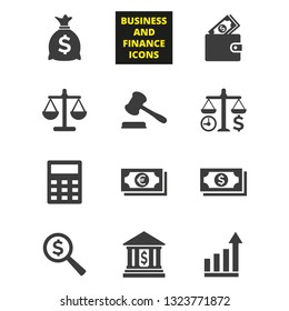 Business and finance icons set on white background. Vector illustration
