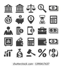 Business and finance icons set on white background. Vector illustration