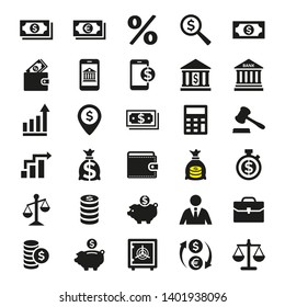 Business and finance icons set on white background. Vector illustration