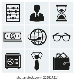 Business and finance icons. Set of silhouette black elements for your design. Vector illustration.