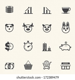 Business and Finance Icons with texture background. Vector