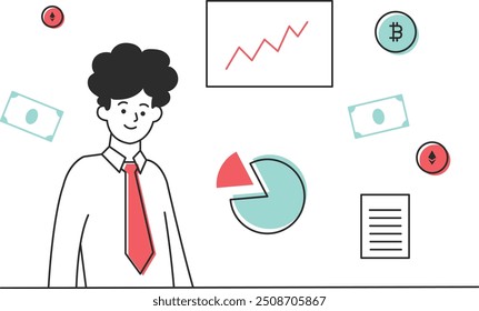 Business and Finance Illustration in Hand Drawn Style. Vector Illustration Isolated on White Background