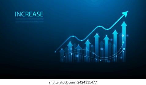 Investitionsdiagramm für Unternehmen erhöhen die Technologie auf blauem Hintergrund. Gewinn aus dem Investment-Trading-Diagramm. Vektorgrafik fantastisches High-Tech-Design.