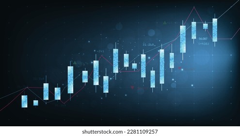 Business finance investment graph growth concept. the rising stock chart on blue dark background. stock market trading success.