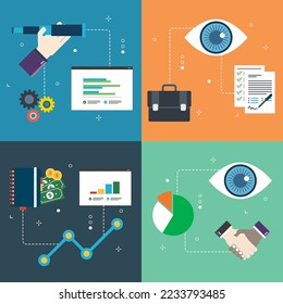 Business, finance, investment, prediction, vision and growth icons. Concepts of  business prediction, business vision, growth prediction and success vision. Flat design icons in vector illustration.