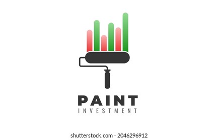 Business, finance, investment, real estate, property, mortgage logo. Paint roller with red and green chart illustration. Editable vector design isolated with white background.