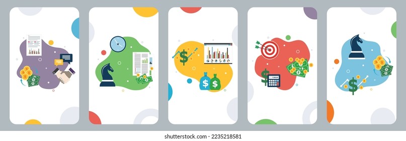 Business finance, investment and strategy, financial chart, growth and profits. Flat design icons in vector illustration.