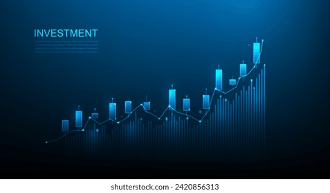 la tecnología de crecimiento de las cotizaciones bursátiles de inversión de financiación empresarial en un contexto azul. gráfico de negocios en aumento. ilustración vectorial fantástico diseño de alta tecnología.