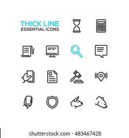 Business, finance, law symbols - set of modern vector thick line design icons and pictograms. 