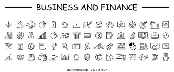 Business and finance line icons collection. Vector illustration. Set of 60 icons