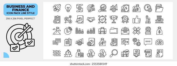 Business And Finance Line Icons Pack, Contains Such Icons as Target,Step Process,strategy and more