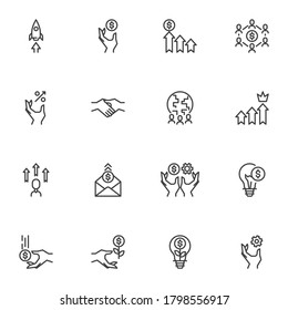 Business and finance line icons set, outline vector symbol collection, linear style pictogram pack. Signs logo illustration. Set includes icons as startup business, partnership handshake, money growth