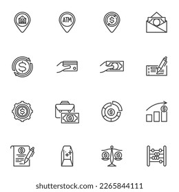 Business and finance line icons set, outline vector symbol collection, linear style pictogram pack. Signs, logo illustration. Set includes icons as bank check, credit card, dollar money transfer