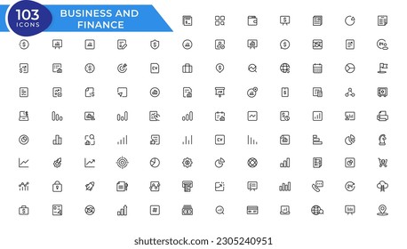 Business and Finance line icons set. Businessman outline icons collection. Money, investment, teamwork, meeting, partnership, meeting, work success
