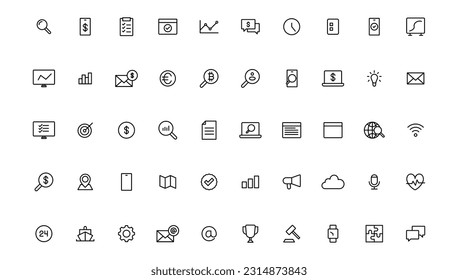 Business and Finance line icons set. Businessman outline icons collection. Money, investment, teamwork, meeting, partnership, meeting, work success.Outline icon .
