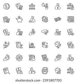 Business and finance line icons set. linear style symbols collection, outline signs pack. Money and banking vector graphics. Set includes icons Financial Growth, Money Investment, Economy, Management