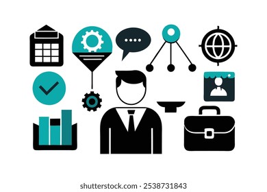  Business and finance line Icons set silhouette black vector art illustration.