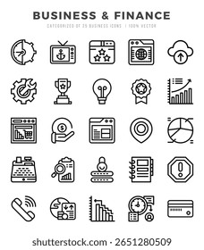 Business and Finance Lineal icons collection. 25 icon set in a Lineal design.