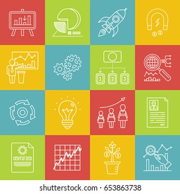 Business and finance lineart minimal vector iconset on multicolor checkered texture