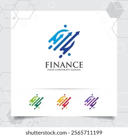 Business finance logo design with arrow vector and statistic symbol for investment ,data analyst ,financial company.