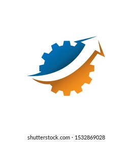Business finance logo design vector. Logo with graph bar and arrow inside cog gear
