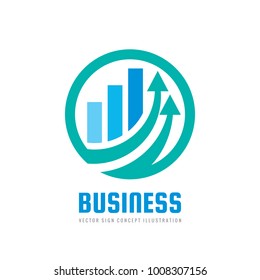 Business finance logo template - vector concept illustration. Economic infographic sign. Arrows and infograph bar. Growth graphic symbol. Investment icon. Design element