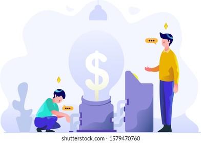 business finance man analysis idea bulb people character flat design style Vector Illustration 