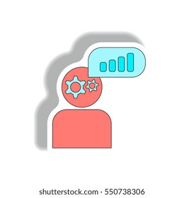 business and finance management thinking Vector illustration in paper sticker style of column chart and man silhouette. bar graph and gears