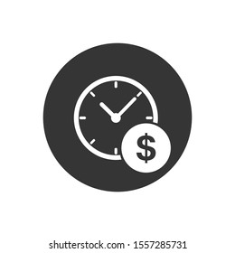 Business and finance management white icon in flat style. Time is money vector illustration on gray background. Financial strategy business concept