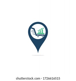 Business finance map pin shape concept logo. market finance logo design vector. Finance cart logo.