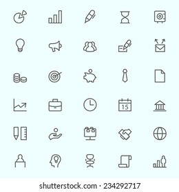 Business, finance and marketing icons, simple and thin line design