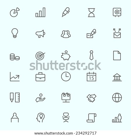 Business, finance and marketing icons, simple and thin line design