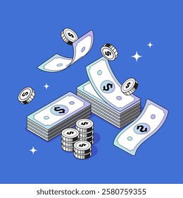 business finance and money concept, money bank and coins, 2d vector illustration