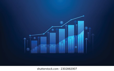 business finance money investment graph arrow up technology. Income and return on investment. trading stock market increase concept. vector illustration fantastic low poly wireframe design.