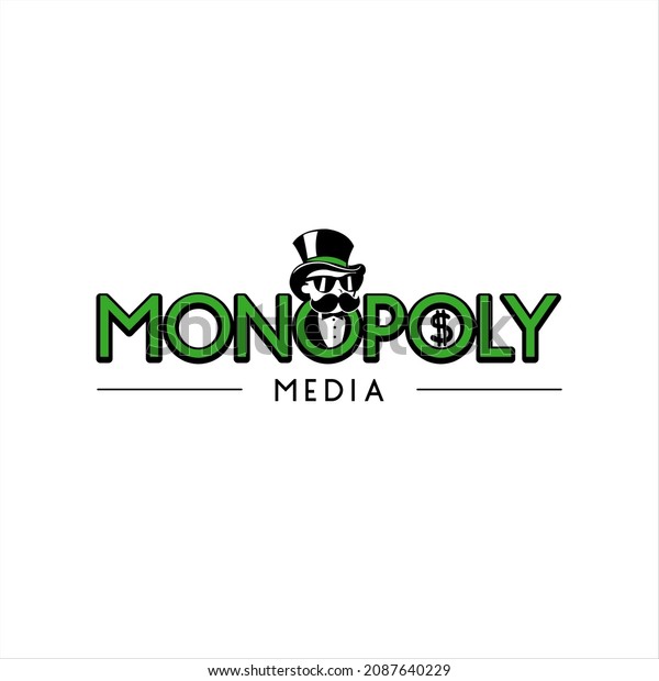 Business, finance,\
monopoly, money logo.Funny cartoon green colors Monopoly\
Man.Illustration man in hat, glasses,with mustache and bow tie\
design isolated on a white\
background.