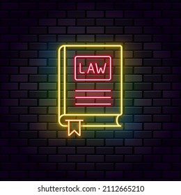 Business And Finance Neon On Wall Vector Icon. Law Book Neon On Wall Vector Icon