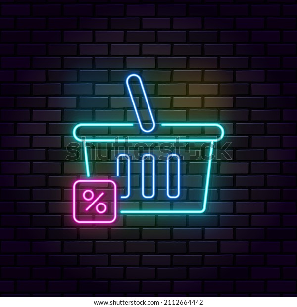 Business and finance neon on\
wall vector icon. Shop, hand cart, interest neon on wall vector\
icon