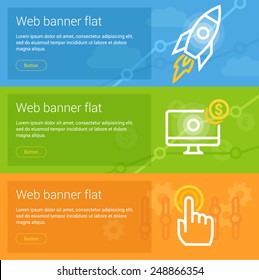 Business, finance and online commerce web banners, flat design