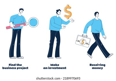 Business finance opportunity start up investment abstract concept isolated set. Vector graphic design illustration